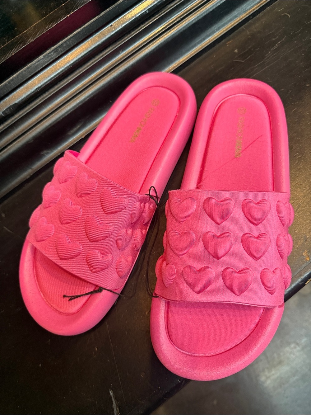 Womens Pink Heart Slide Sandals